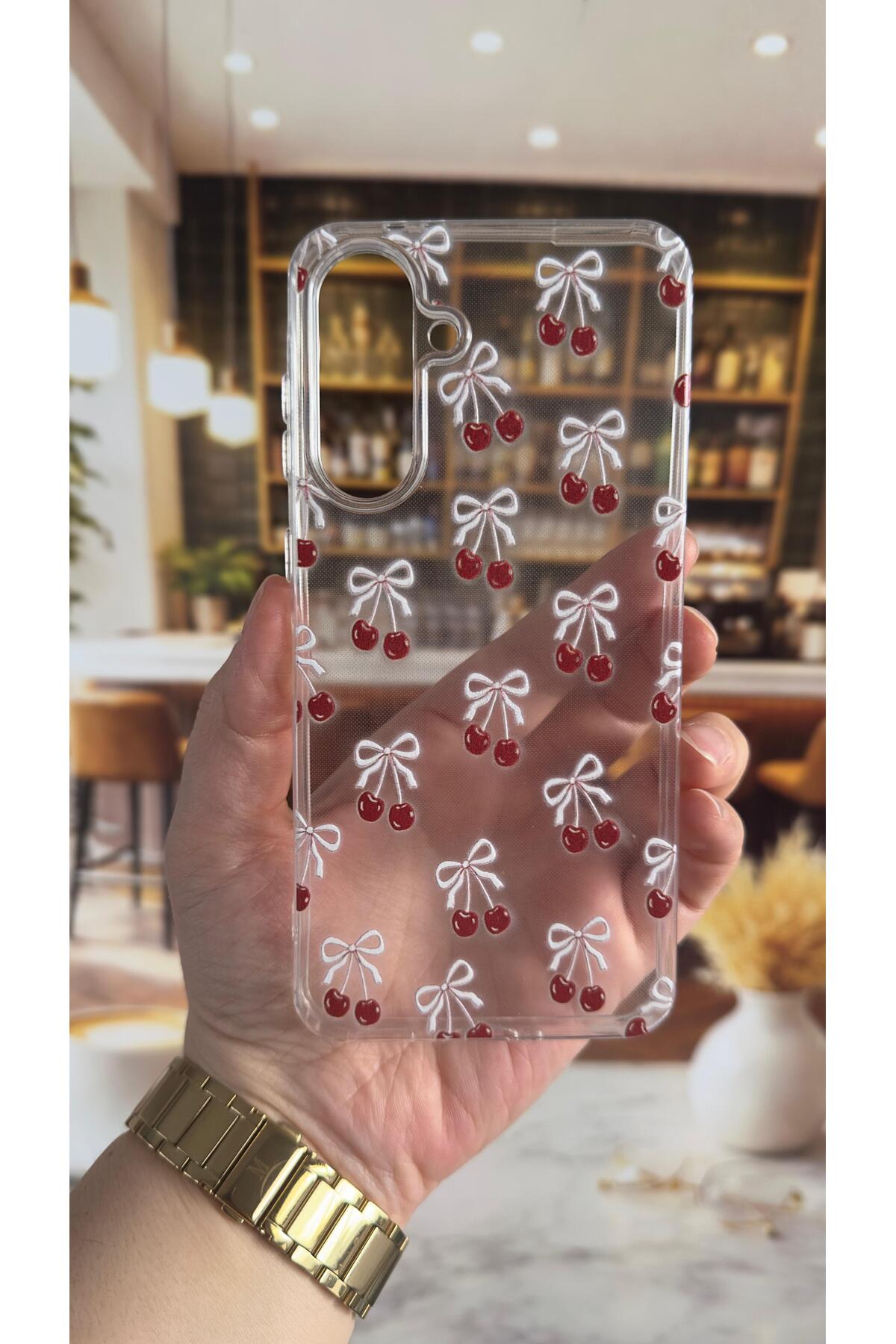 Samsung A26 Uyumlu Kiraz Desenli Şeffaf Darbe Emici Kamera Korumalı Clear Kılıf