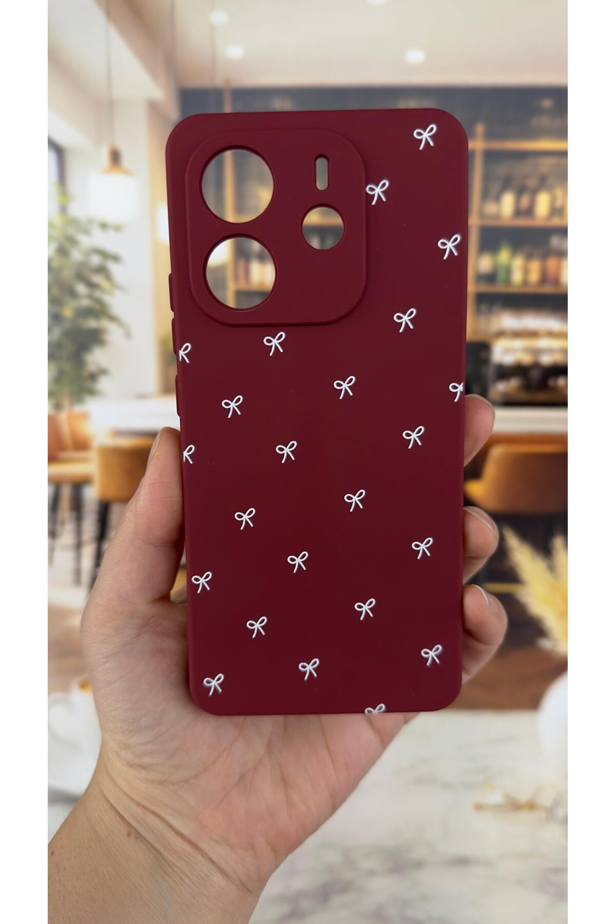 Xiaomi Redmi Note 14 Uyumlu Beyaz Fiyonk Desenli Silikon Darbe Emici Klasik Korumalı Rubber Kılıf