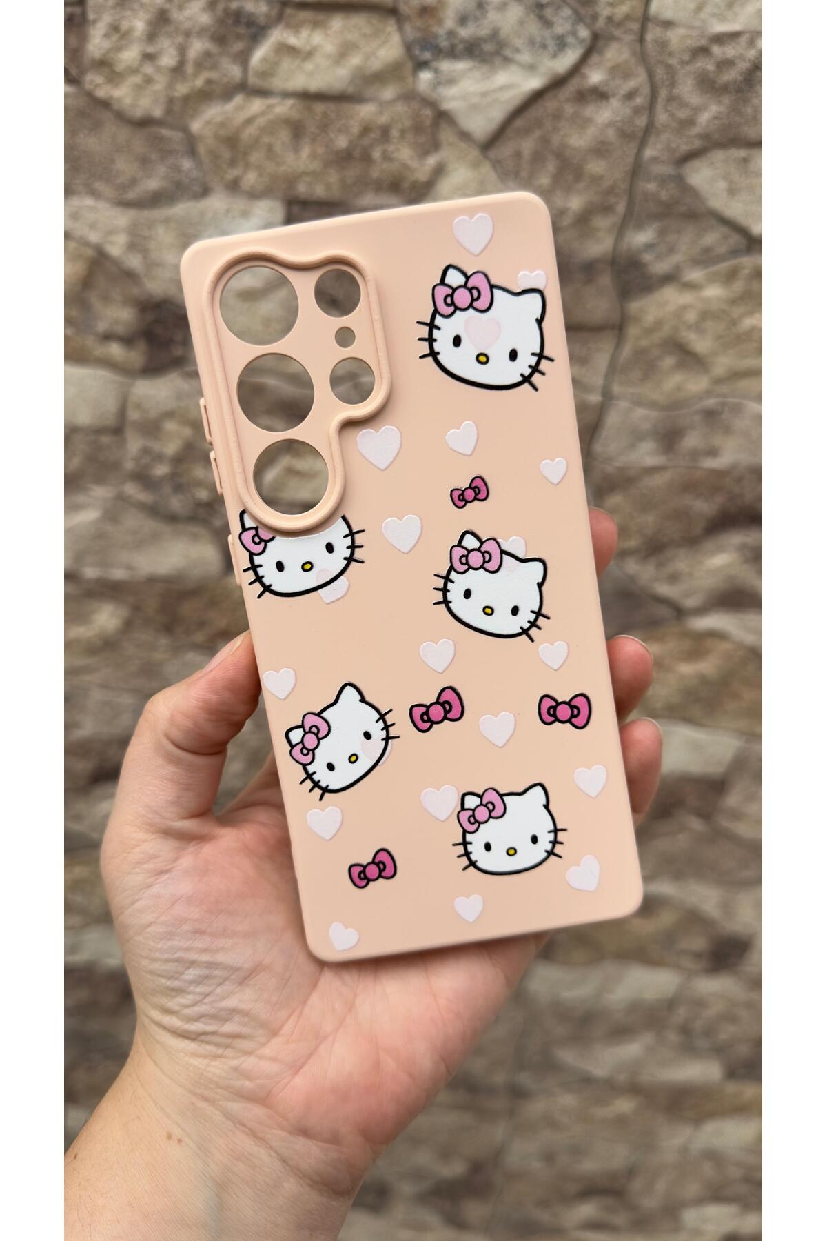 Samsung Galaxy S25 Ultra Hello Kitty Desenli Pudra Silikon Darbe Emici Rubber Kılıf
