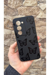 Redmi 15 Uyumlu Siyah Kelebek Desenli Silikon Darbe Emici Klasik Korumalı Rubber Kılıf