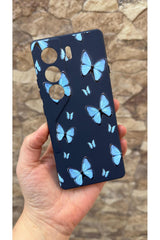 Tecno Camon 40 Pro Uyumlu Mavi Kelebek Desenli Silikon Darbe Emici Klasik Korumalı Rubber Kılıf