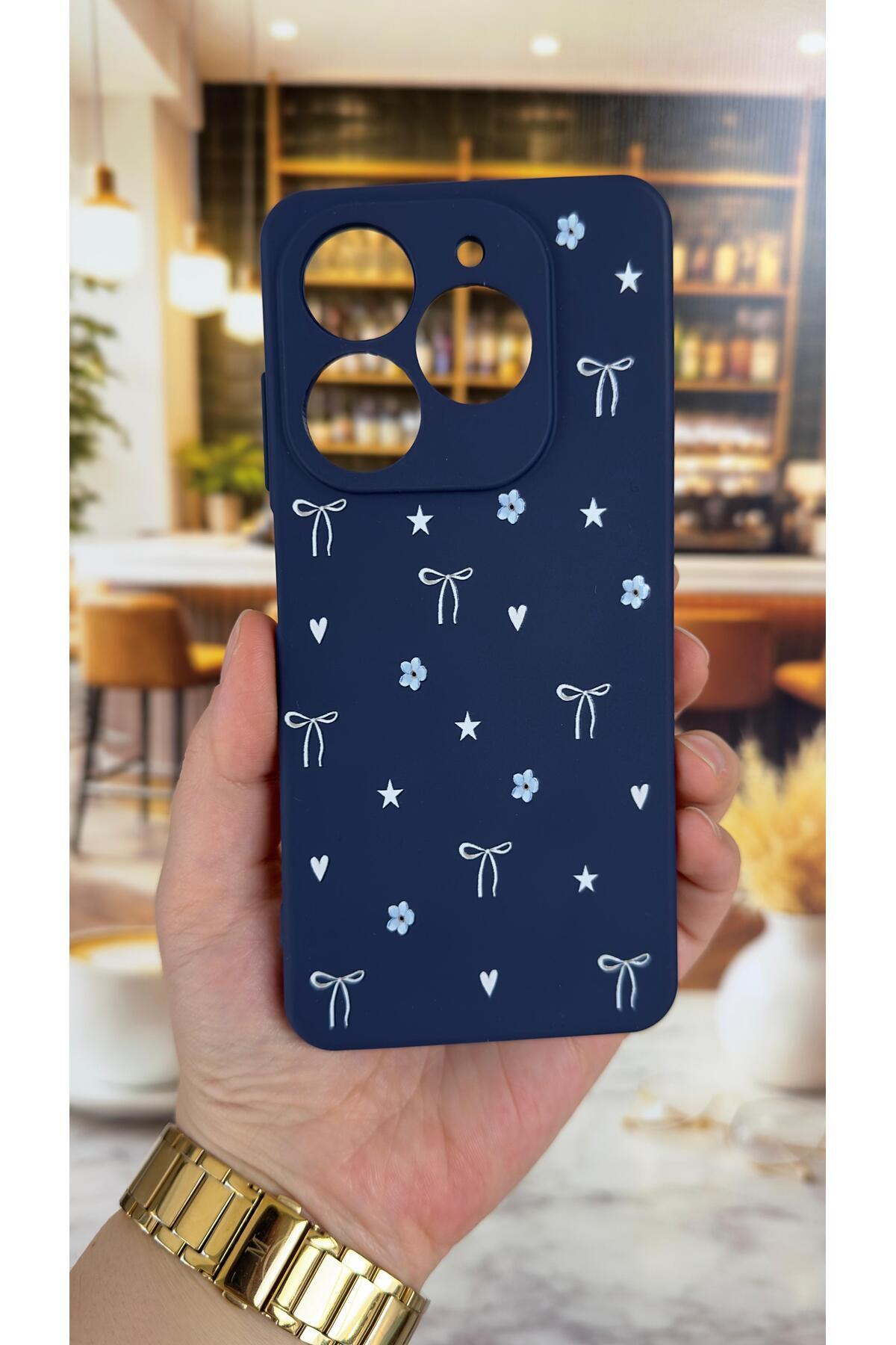 Tecno Spark 20/20C Uyumlu Mini Fiyonk Desenli Silikon Darbe Emici Klasik Korumalı Rubber Kılıf
