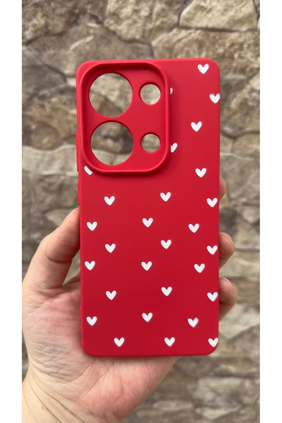 Redmi Note 13 Pro 4G Uyumlu Mini Beyaz Kalp Desenli Silikon Darbe Emici Klasik Korumalı Rubber Kılıf