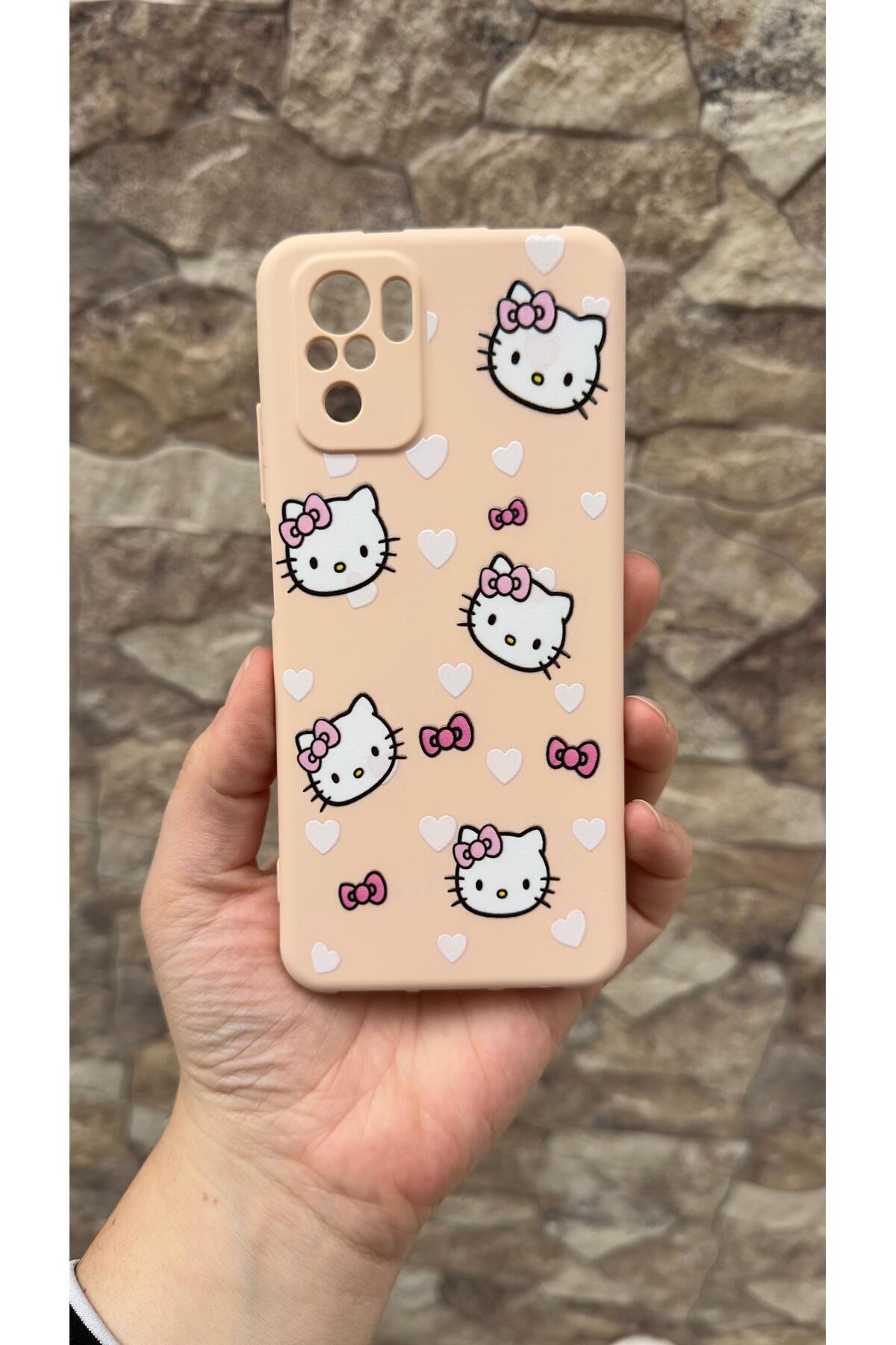 Xiaomi Redmi Note 10 ve 10S Uyumlu Hello Kity Silikon Darbe Emici Klasik Korumalı Rubber Kılıf