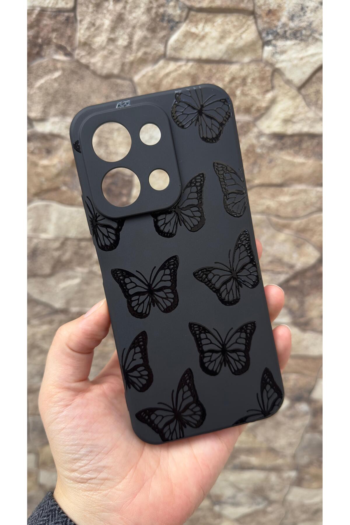 İNFİNİX NOTE 30 Uyumlu Siyah Kelebek Desenli Silikon Darbe Emici Klasik Korumalı Rubber Kılıf