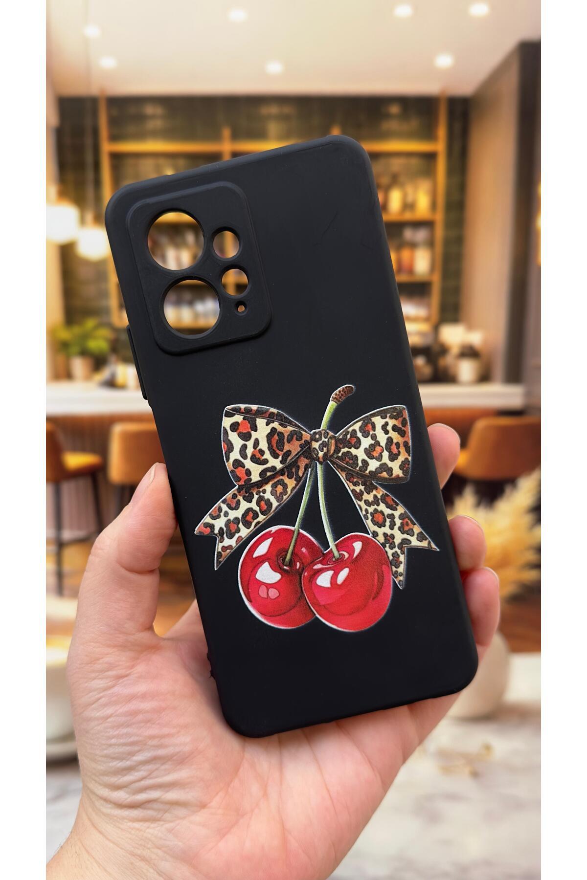 Xiaomi Redmi Note 12 Uyumlu Kiraz Fiyonk Leopar Desenli Silikon Darbe Emici Klasik Rubber Kılıf