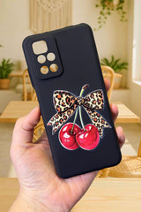 Xiaomi Redmi 10 2022 Uyumlu Kiraz Leopar Fiyonk Desenli Silikon Darbe Emici Rubber Kılıf