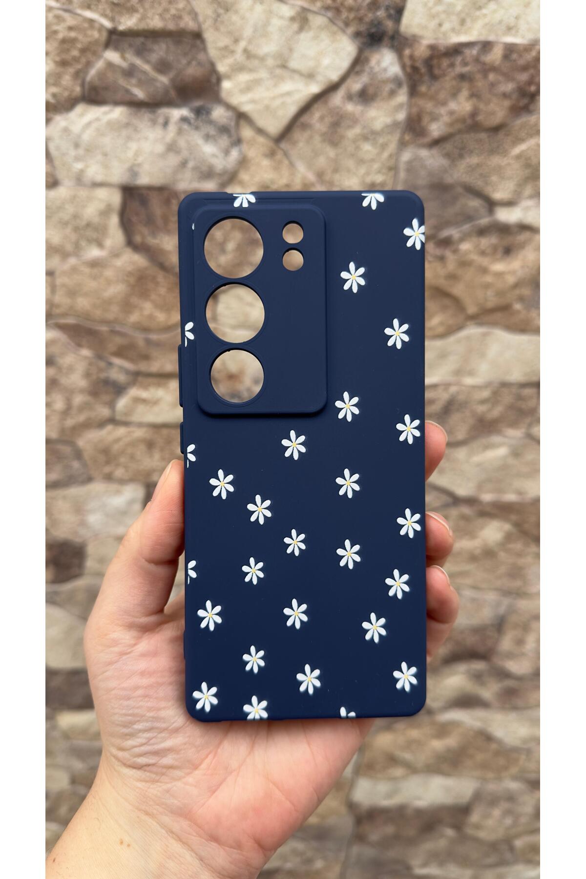 VİVO V29 Uyumlu Mini Papatya Desenli Silikon Darbe Emici Klasik Korumalı Rubber Kılıf