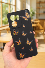 OPPO RENO 13 F Uyumlu Turuncu Kelebek Desenli Silikon Darbe Emici Klasik Korumalı Rubber Kılıf