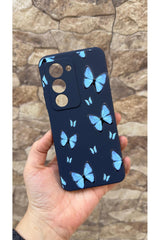 Redmi 15 Uyumlu Mavi Kelebek Desenli Silikon Darbe Emici Klasik Korumalı Rubber Kılıf