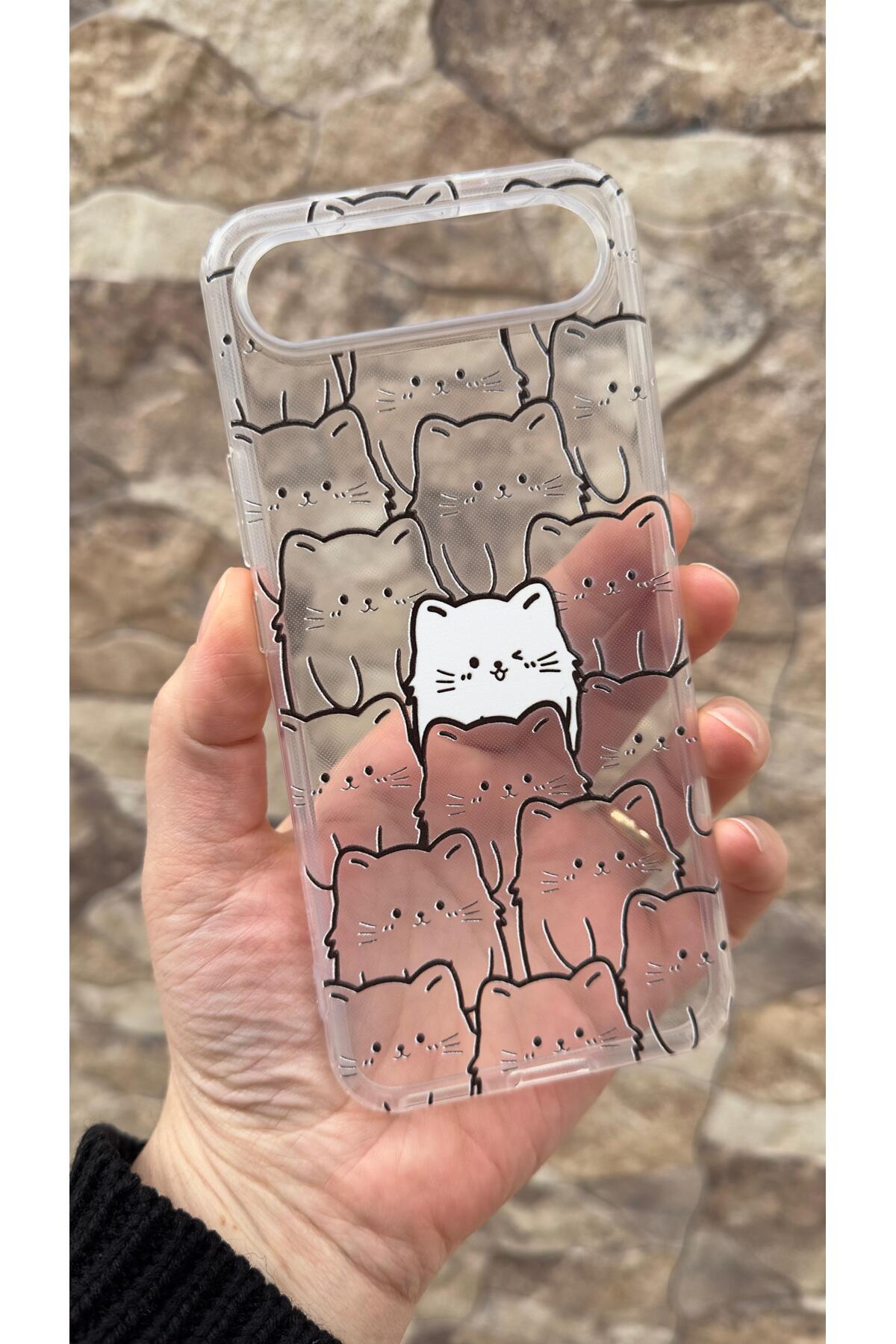 Tecno Spark Slim Uyumlu Manycat Desenli Şeffaf Darbe Emici Kamera Korumalı Clear Kılıf