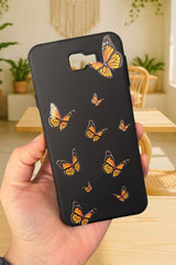 Samsung Galaxy J7 Prime Uyumlu Turuncu Kelebek Desenli Silikon Darbe Emici Rubber Kılıf