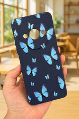 Xiaomi Redmi A3 Uyumlu Mavi Kelebek Desenli Silikon Darbe Emici Klasik Korumalı Rubber Kılıf