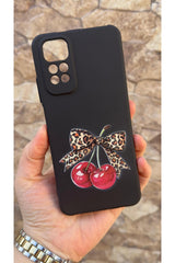 REDMİ NOTE 11/11S Uyumlu Kiraz Fiyonk Leopar Desenli Silikon Darbe Emici Klasik Rubber Kılıf