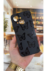 Tecno Spark Go1 Uyumlu Siyah Kelebek Desenli Silikon Darbe Emici Klasik Korumalı Rubber Kılıf
