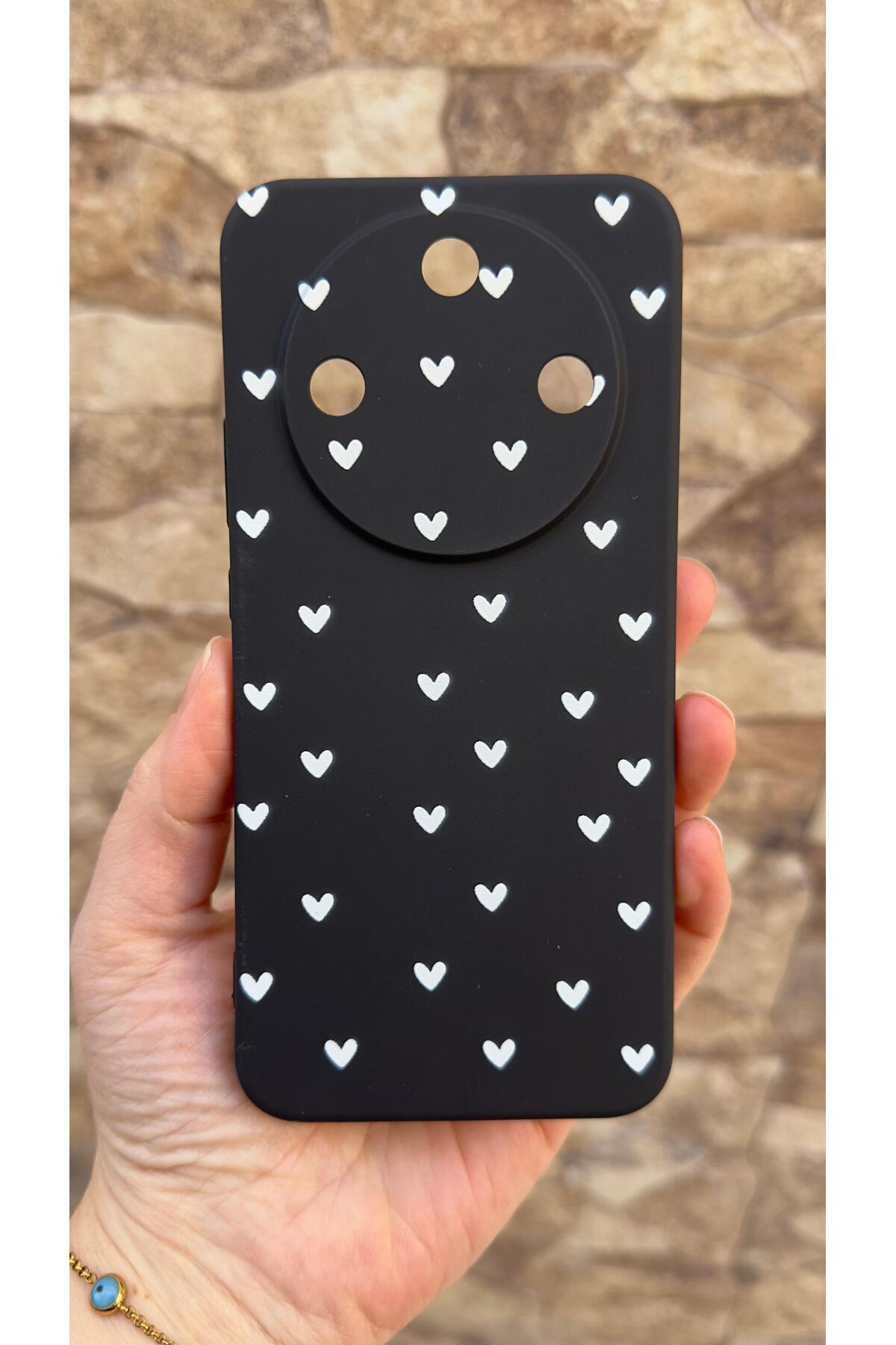 Honor Magic 8 Lite Uyumlu Mini Beyaz Kalp Desenli Silikon Darbe Emici Klasik Korumalı Rubber Kılıf