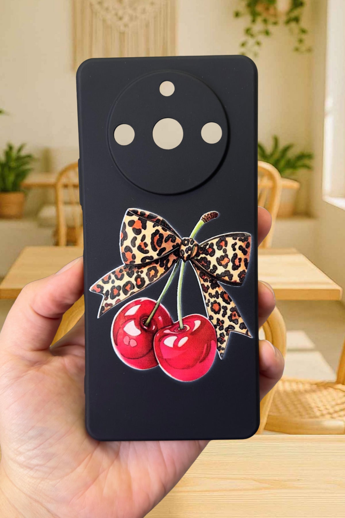 REALME 11 Pro Uyumlu Kiraz Leopar Fiyonk Desenli Silikon Darbe Emici Rubber Kılıf