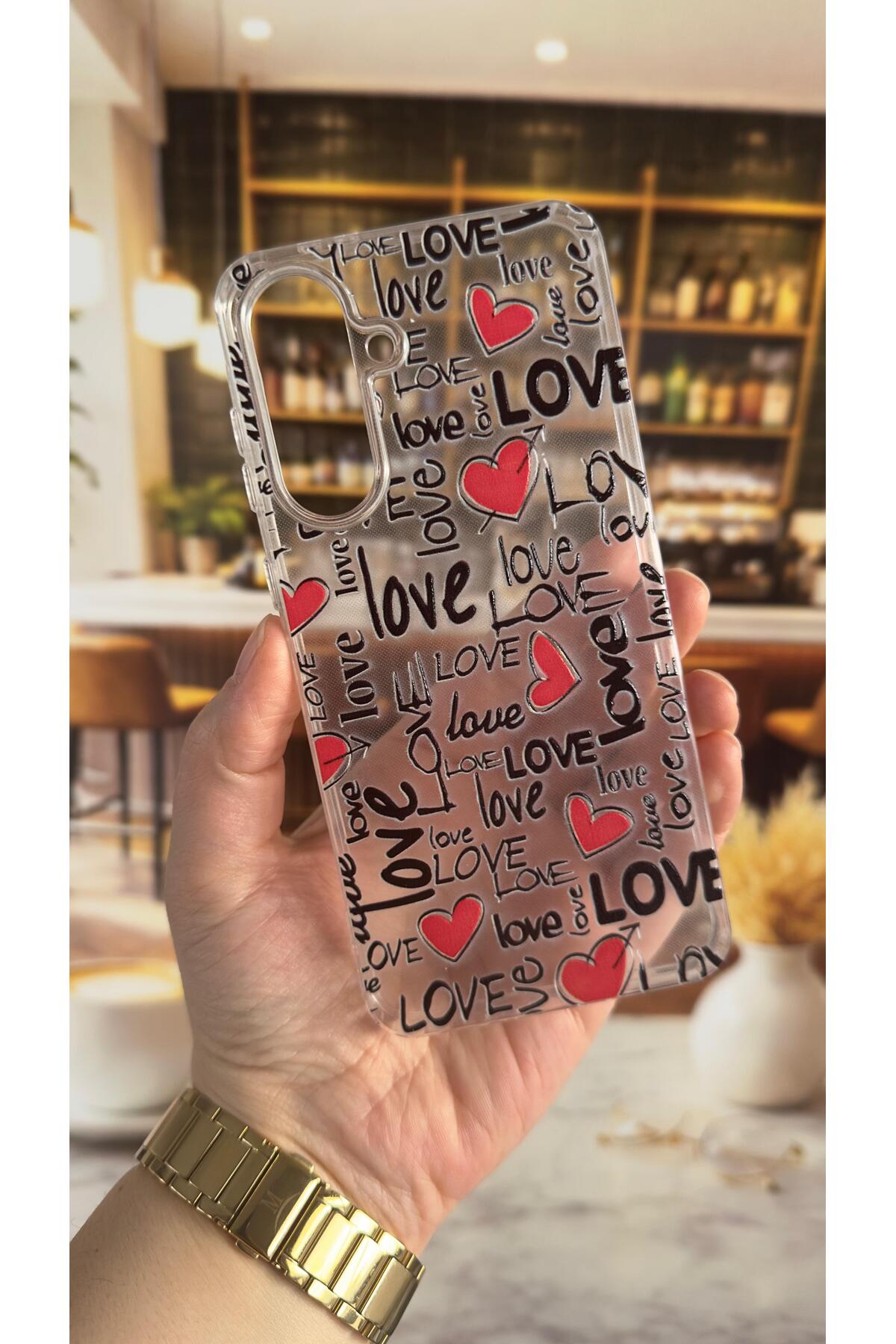 Samsung A56 Uyumlu Love Yazı Desenli Şeffaf Darbe Emici Kamera Korumalı Clear Kılıf