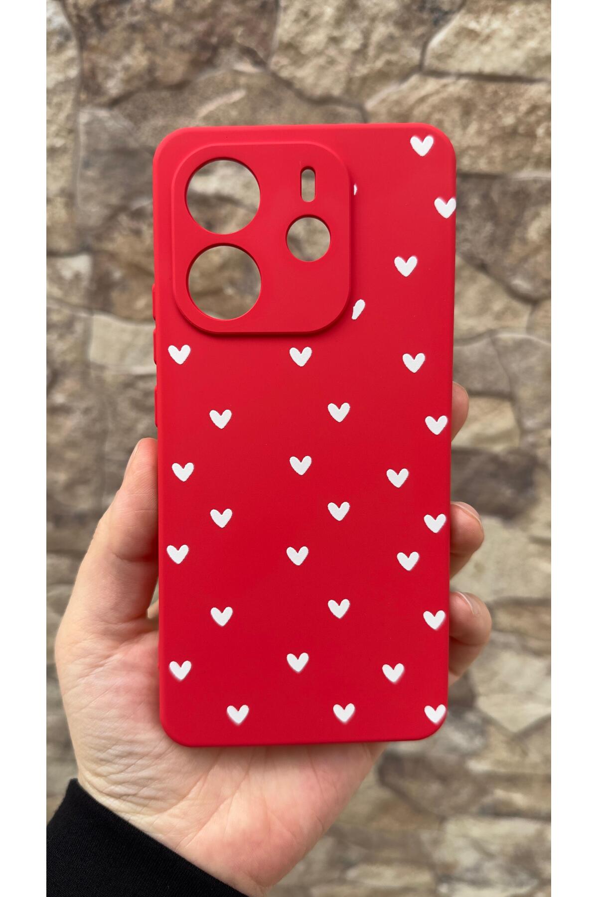 Redmi Note 14 Uyumlu Mini Beyaz Kalp Desenli Silikon Darbe Emici Klasik Korumalı Rubber Kılıf