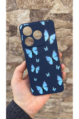 Realme C63 Uyumlu Mavi Kelebek Desenli Silikon Darbe Emici Klasik Korumalı Rubber Kılıf