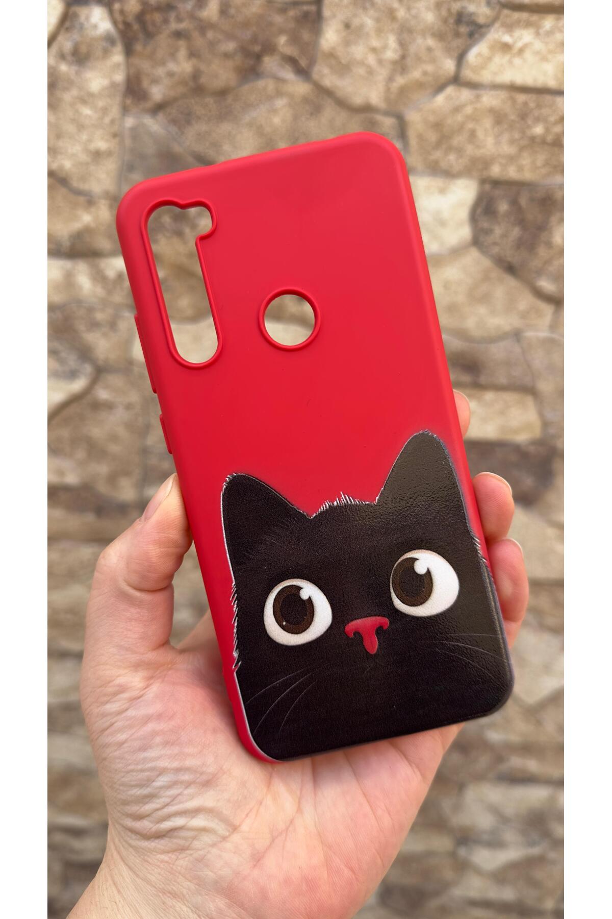Redmi Note 8 Uyumlu Sevimli Siyah Kedi Desenli Silikon Darbe Emici Klasik Korumalı Rubber Kılıf