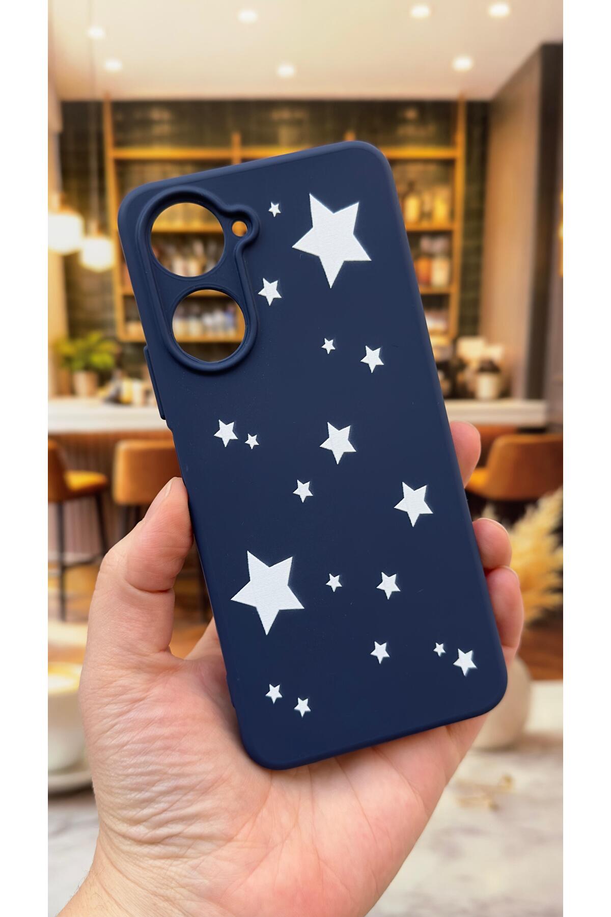 VİVO Y18 Uyumlu Mini Yıldız Desenli Silikon Darbe Emici Klasik Korumalı Rubber Kılıf