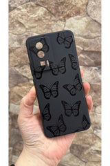 Poco F5 Pro Uyumlu Siyah Kelebek Desenli Silikon Darbe Emici Klasik Korumalı Rubber Kılıf