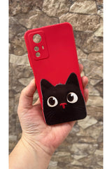 Redmi Note 12S Uyumlu Sevimli Siyah Kedi Desenli Silikon Darbe Emici Klasik Korumalı Rubber Kılıf