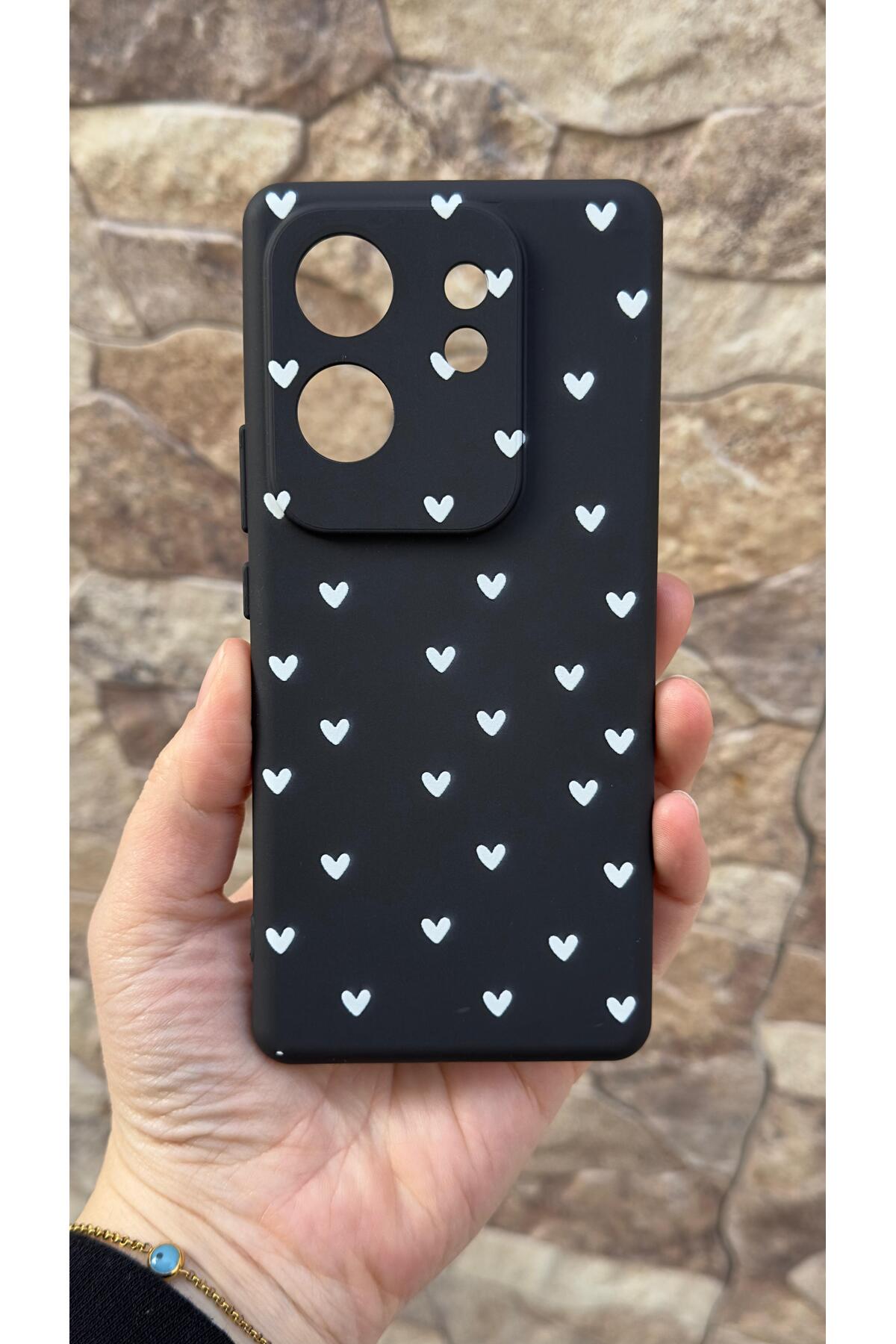 İnfinix Zero 30 4g Uyumlu Mini Beyaz Kalp Desenli Silikon Darbe Emici Klasik Korumalı Rubber Kılıf