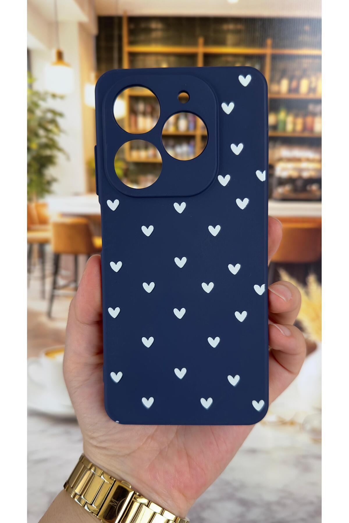 Tecno Spark 20/20C Uyumlu Mini Beyaz Kalp Desenli Silikon Darbe Emici Klasik Korumalı Rubber Kılıf