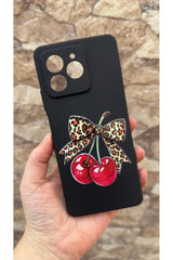 Omix X7 Uyumlu Kiraz Fiyonk Leopar Desenli Silikon Darbe Emici Klasik Korumalı Rubber Kılıf 277