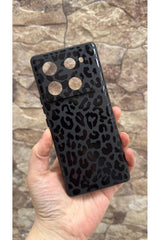 İnfınıx Note 40 Pro Uyumlu Siyah Leopar Desenli Silikon Darbe Emici Klasik Korumalı Rubber Kılıf