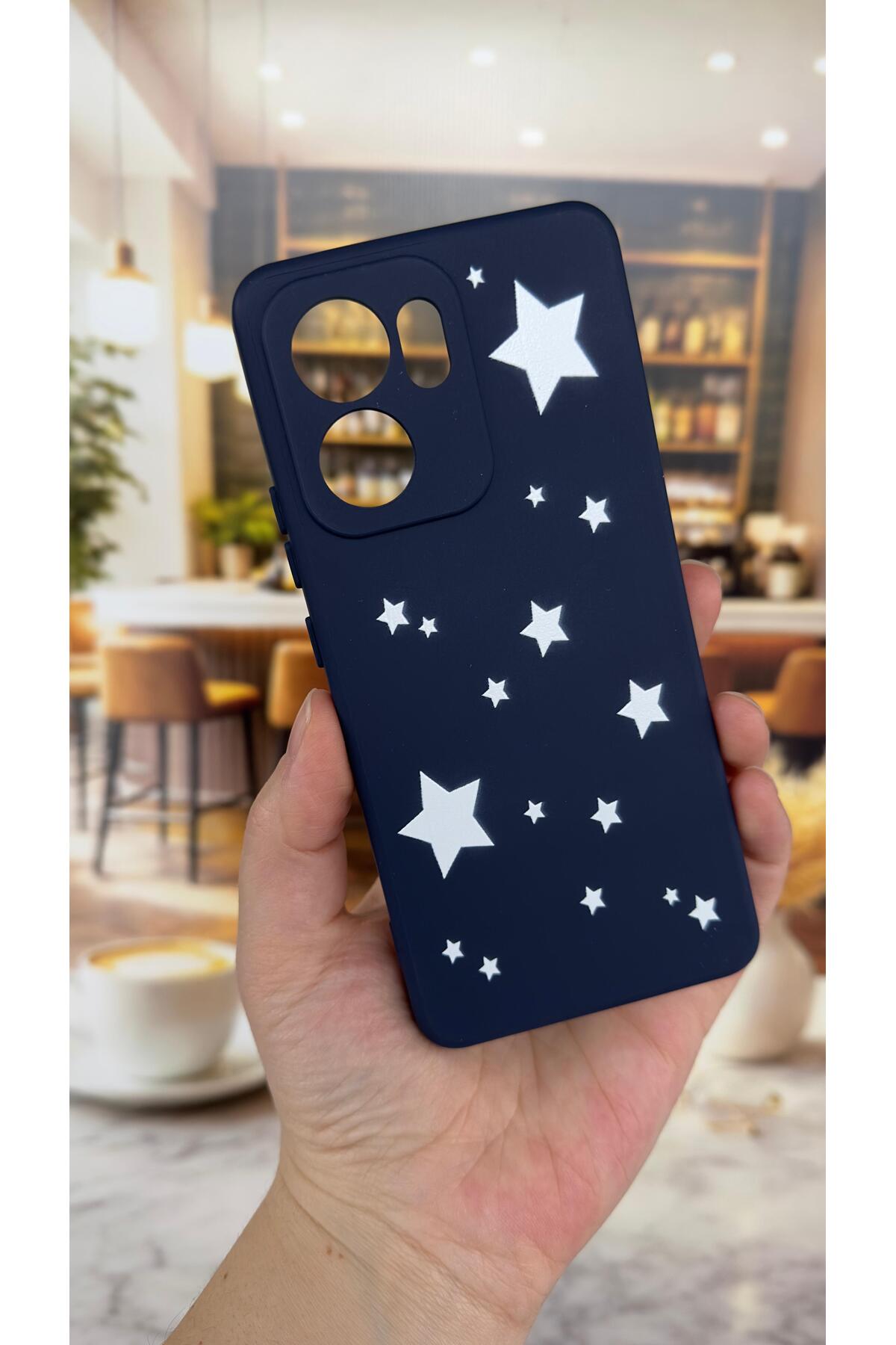 OPPO RENO 13 F Uyumlu Mini Yıldız Desenli Silikon Darbe Emici Klasik Korumalı Rubber Kılıf