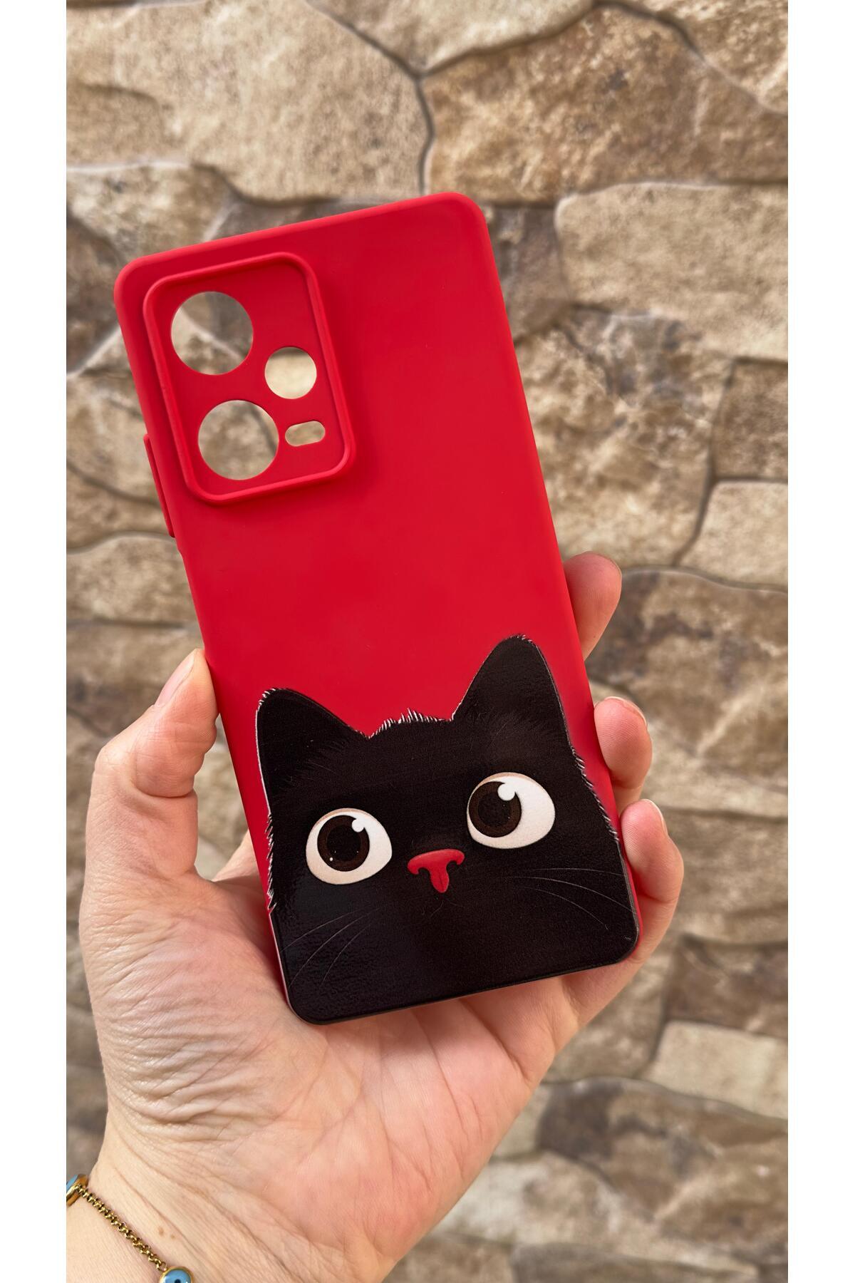 Redmi Note 12 Pro 5G Uyumlu Sevimli Siyah Kedi Desenli Silikon Darbe Emici Klasik Korumalı Kılıf