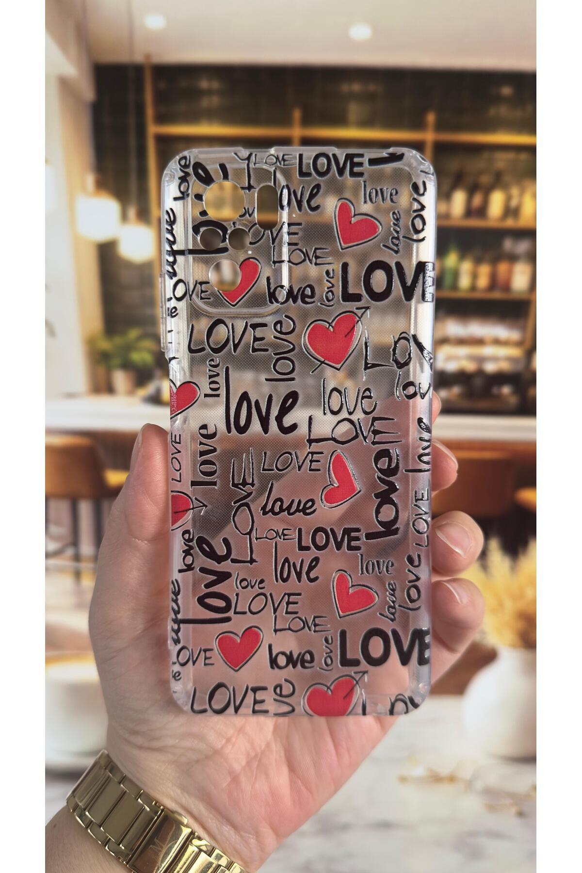 Redmi Note 10 Uyumlu Love Yazı Desenli Şeffaf Darbe Emici Kamera Korumalı Clear Kılıf