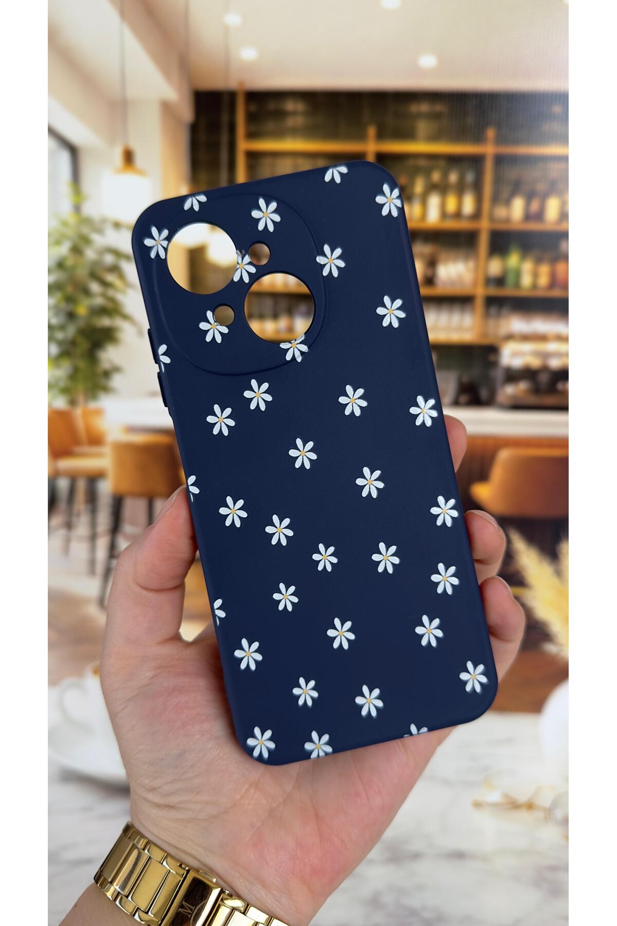 Tecno Spark Go1 Uyumlu Mini Papatya Desenli Silikon Darbe Emici Klasik Korumalı Rubber Kılıf