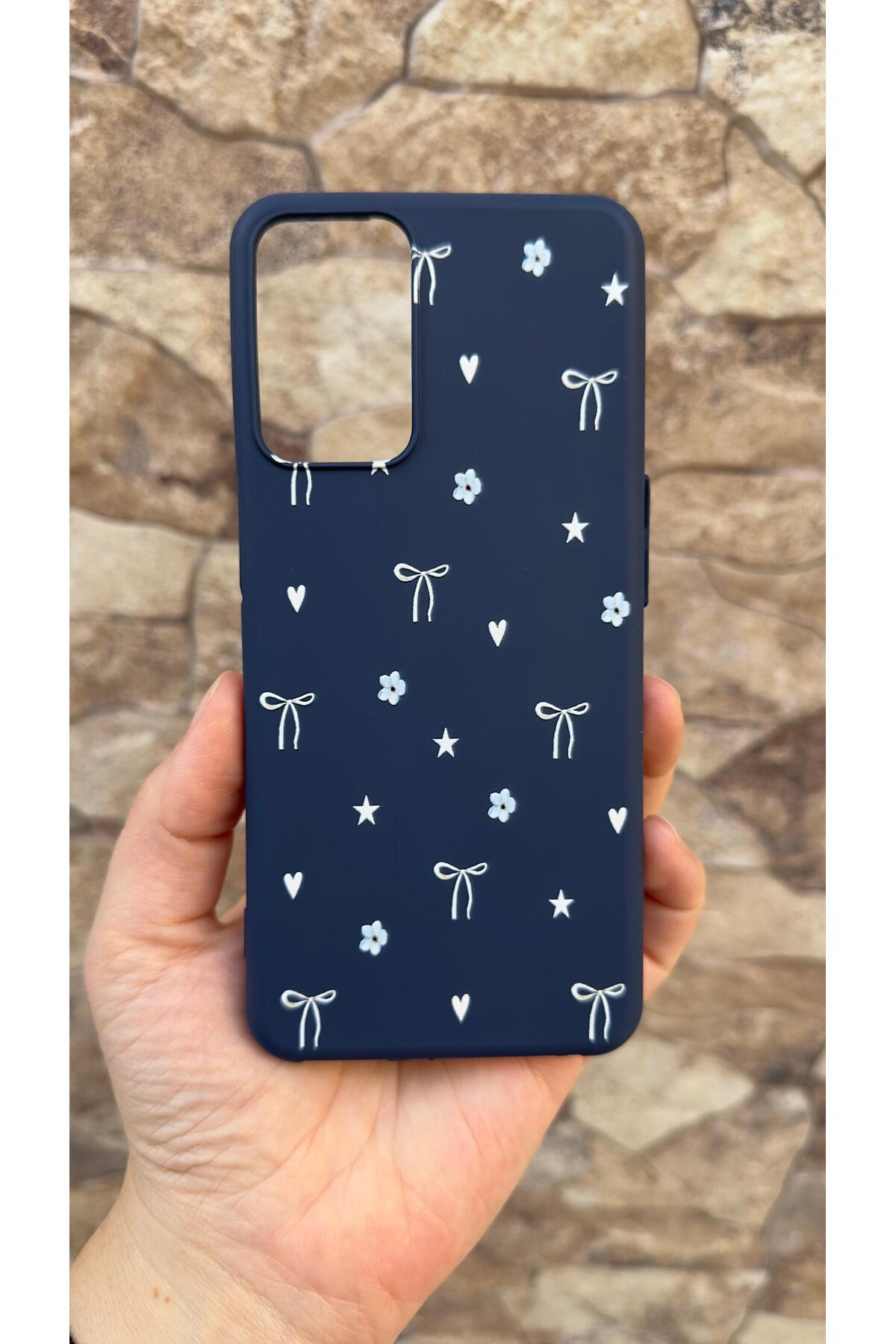 OPPO A16 Uyumlu Mini Fiyonk Desenli Silikon Darbe Emici Klasik Korumalı Rubber Kılıf