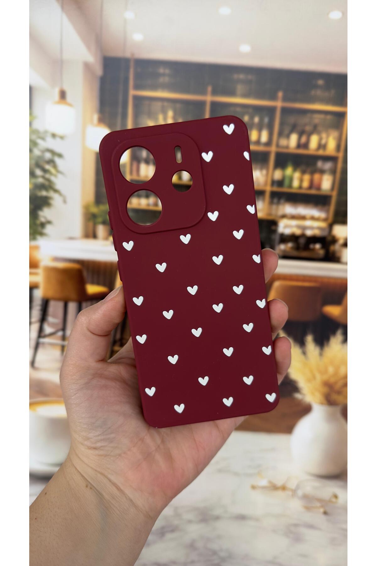 Xiaomi Redmi Note 14 Uyumlu Beyaz Kalp Desenli Silikon Darbe Emici Klasik Korumalı Rubber Kılıf