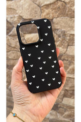 Iphone 15 Pro Uyumlu Mini Beyaz Kalp Desenli Silikon Darbe Emici Klasik Korumalı Rubber Kılıf