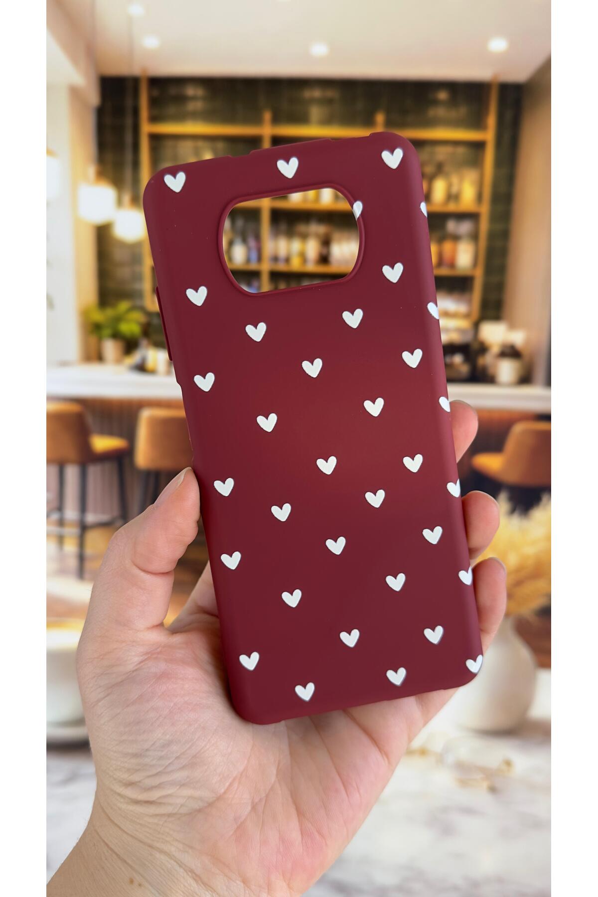 Poco X3 ve X3 Pro Uyumlu Beyaz Kalp Desenli Silikon Darbe Emici Klasik Korumalı Rubber Kılıf