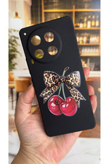 Tecno Camon 30 Uyumlu Kiraz Fiyonk Leopar Desenli Silikon Darbe Emici Klasik Korumalı Rubber Kılıf