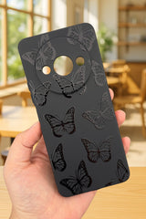 Xiaomi Redmi A3 Uyumlu Siyah Kelebek Desenli Silikon Darbe Emici Klasik Korumalı Rubber Kılıf