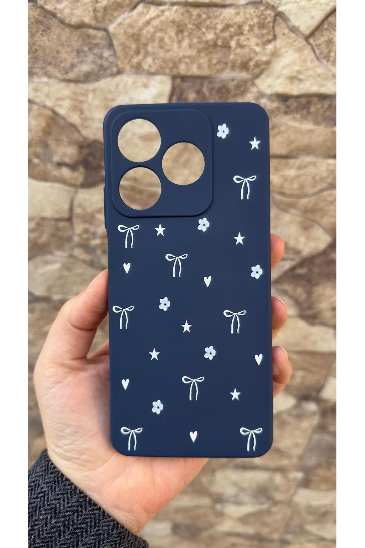 REALME C53 Uyumlu Mini Fiyonk Desenli Silikon Darbe Emici Klasik Korumalı Rubber Kılıf