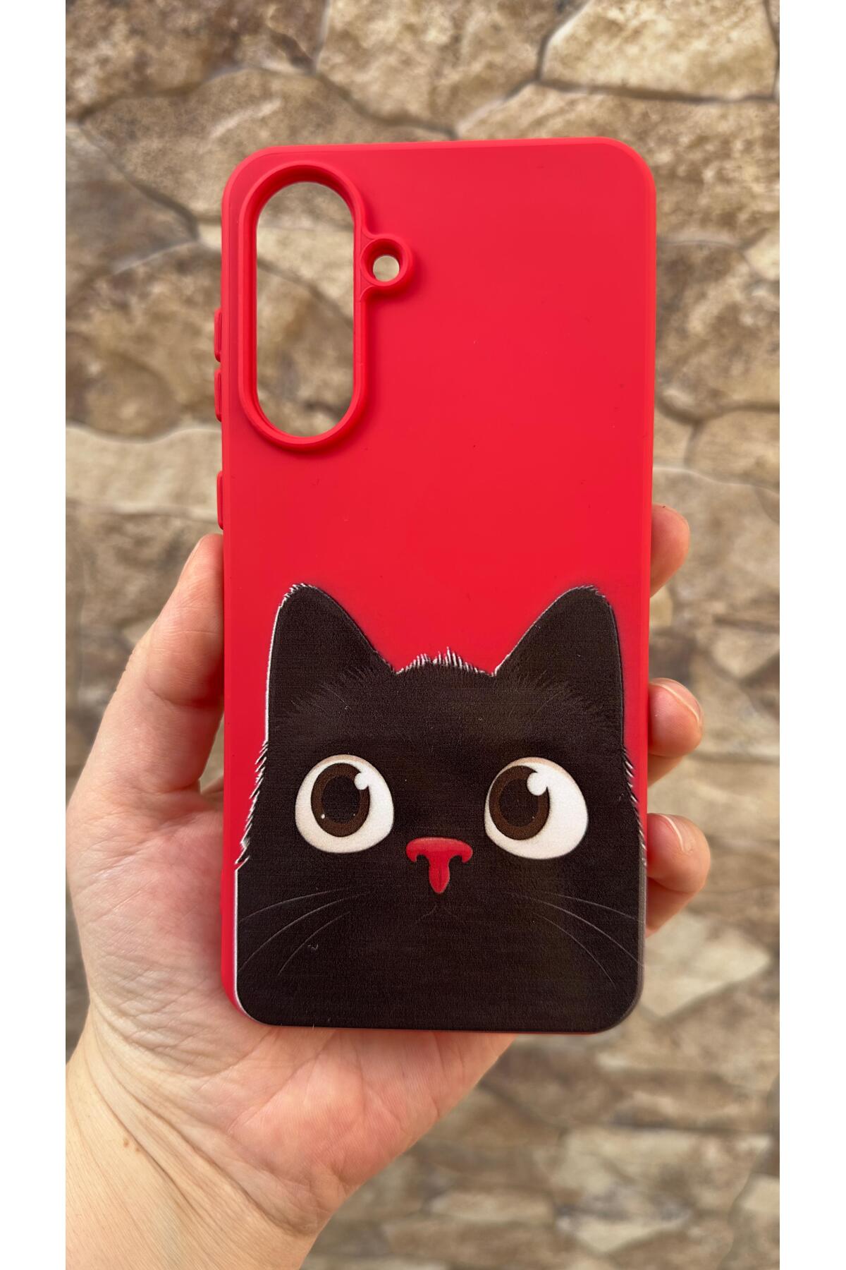 Samsung Galaxy A56 Uyumlu Sevimli Siyah Kedi Desenli Silikon Darbe Emici Klasik Korumalı RubberKılıf