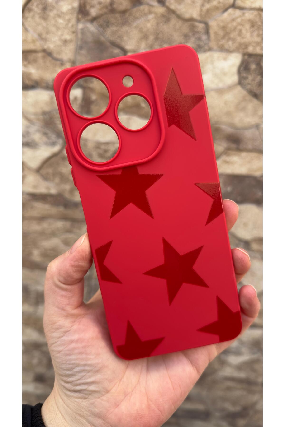 Tecno Spark 10 PRO Uyumlu Kırmızı Star Silikon Darbe Emici Klasik Korumalı Rubber Kılıf