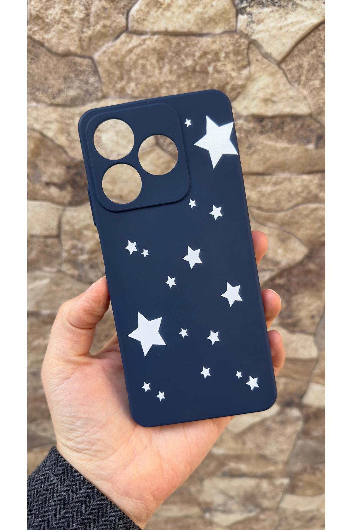 Realme C63 Uyumlu Mini Yıldız Desenli Silikon Darbe Emici Klasik Korumalı Rubber Kılıf