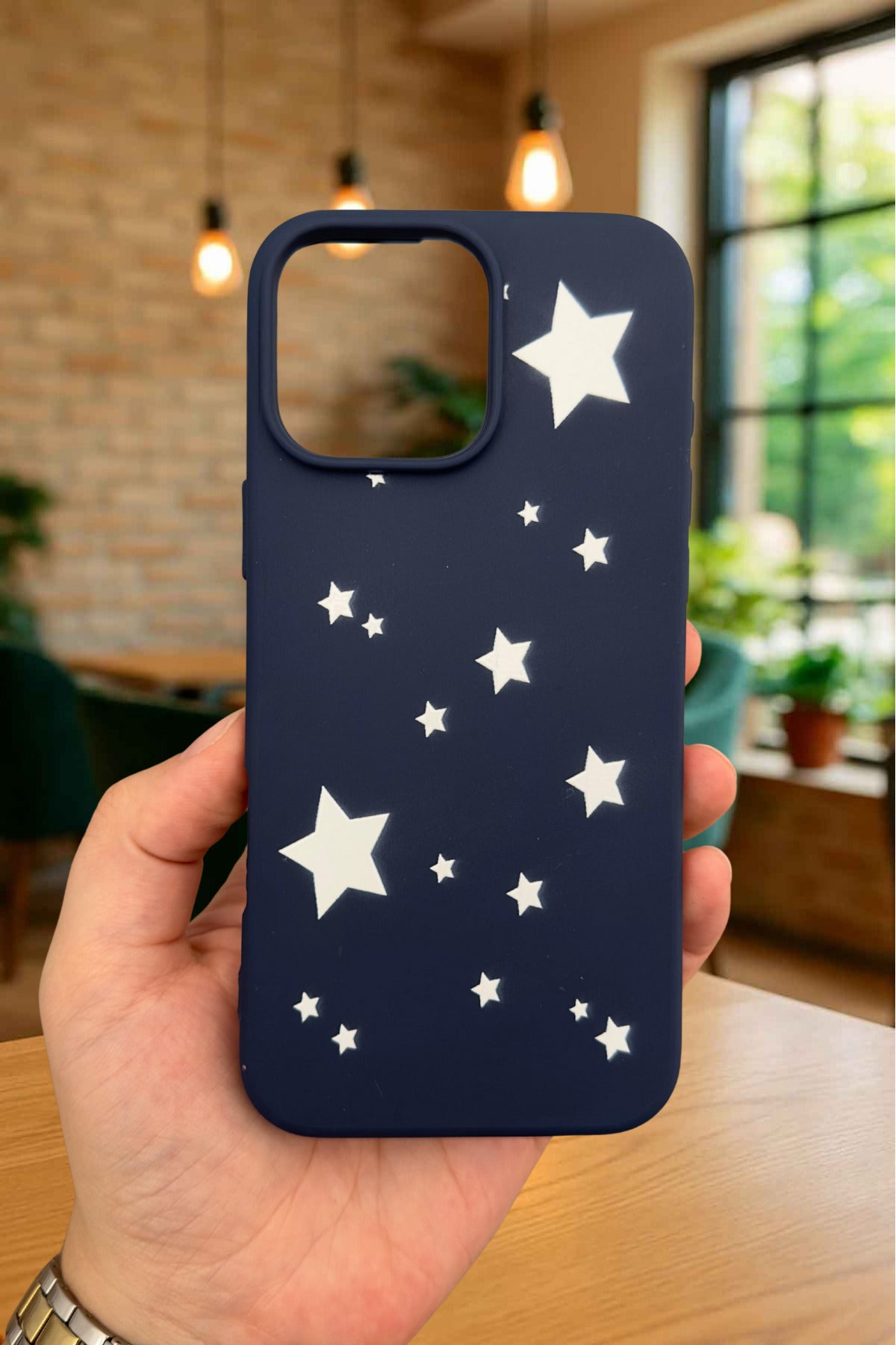 iPhone 14 Plus/15 Plus Uyumlu MİNİ YILDIZ DESENLİ Silikon Darbe Emici Klasik Korumalı Rubber Kılıf