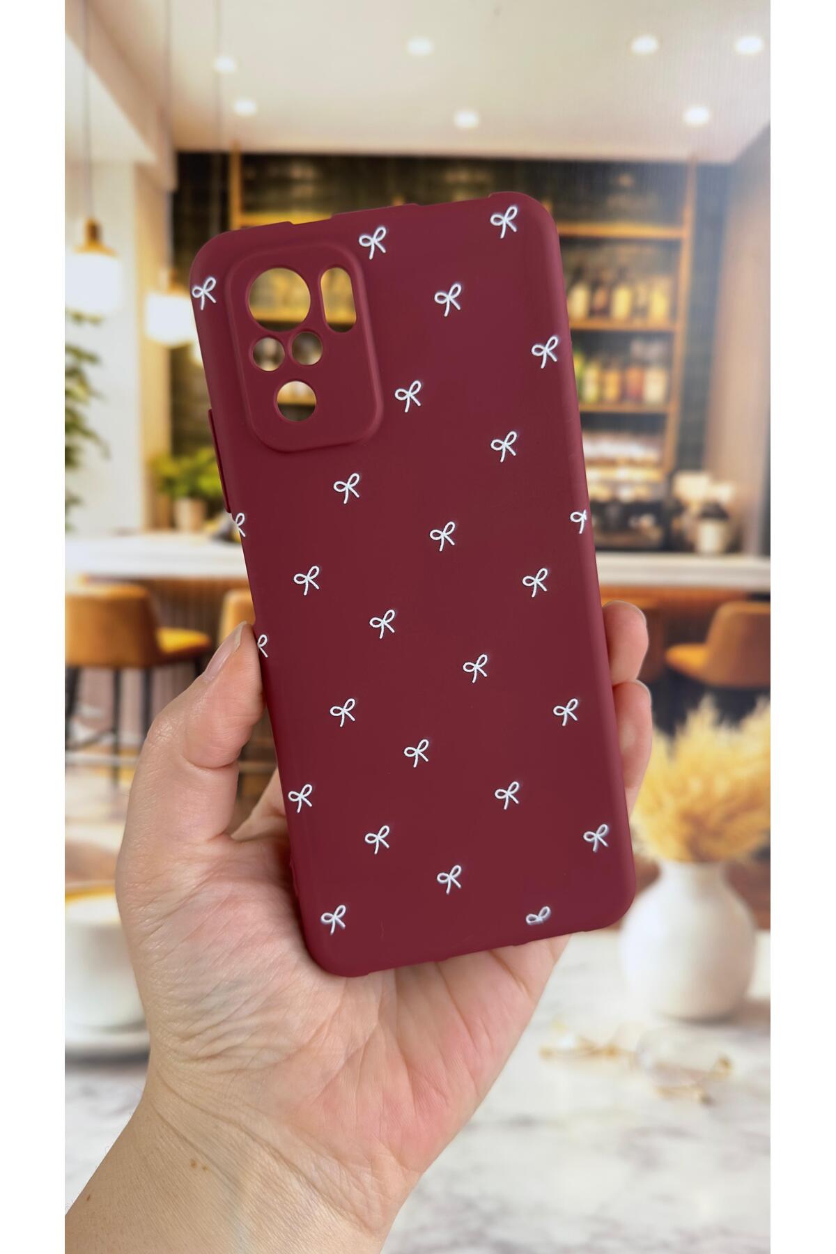 Redmi Note 10/10S Uyumlu Beyaz Fiyonk Desenli Silikon Darbe Emici Klasik Korumalı Rubber Kılıf
