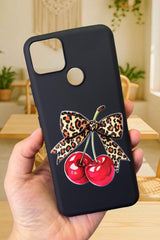 REALME C25S Uyumlu Kiraz Leopar Fiyonk Desenli Silikon Darbe Emici Klasik Korumalı Rubber Kılıf