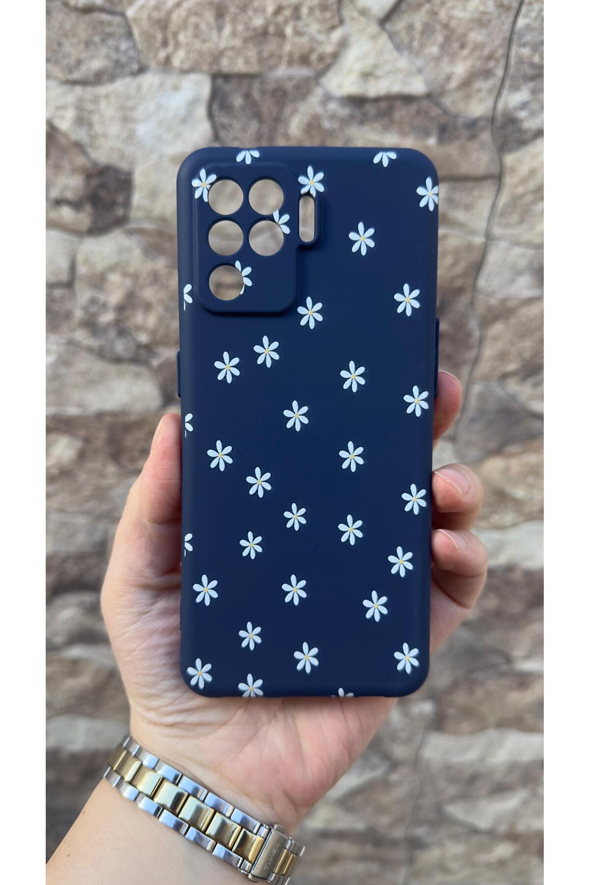 Oppo Reno 5 Lite Uyumlu Mini Papatya Desenli Silikon Darbe Emici Klasik Korumalı Rubber Kılıf